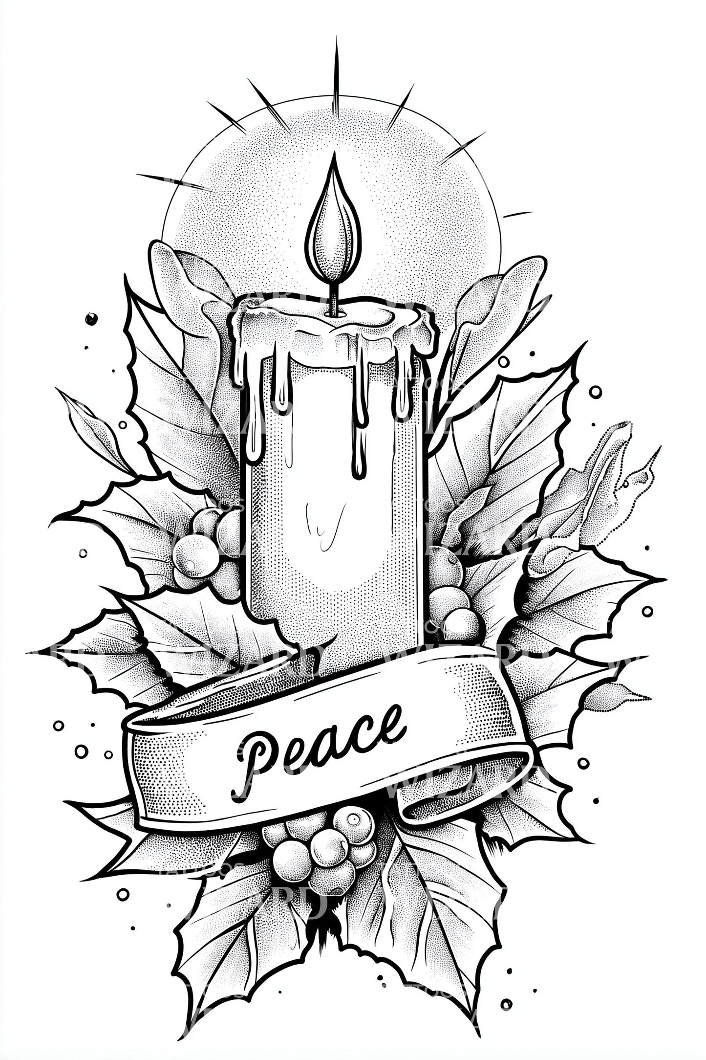 Peace Candle Holly Tattoo Illustration