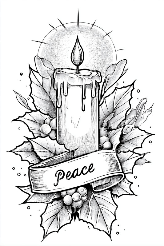 Peace Candle Holly Tattoo Illustration