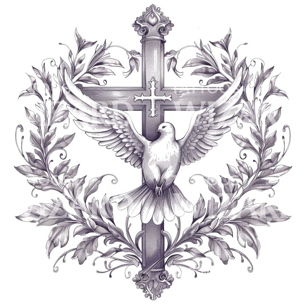 Peace Dove and Cross Ink Tattoo Design