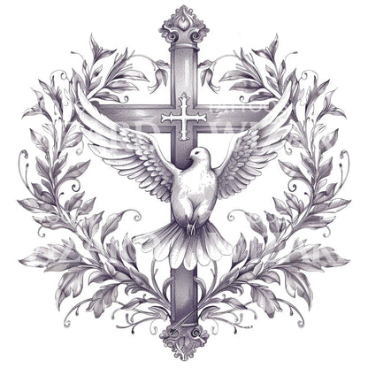 Peace Dove and Cross Ink Tattoo Design