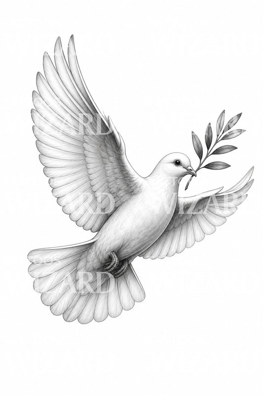 Desain Tato Merpati Perdamaian dengan Ranting Zaitun