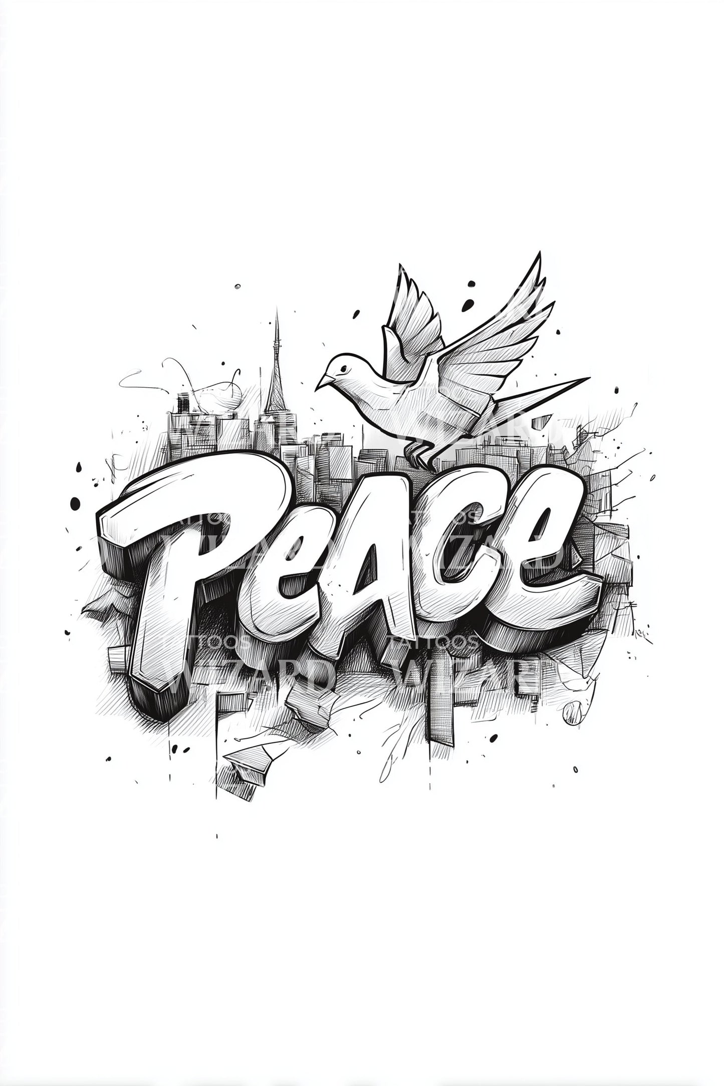 Peace Dove Script Tattoo Design