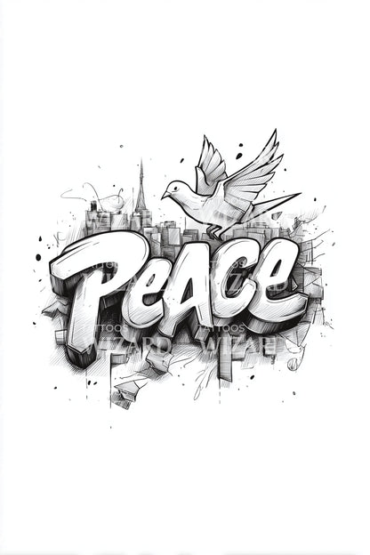Peace Dove Script Tattoo Design