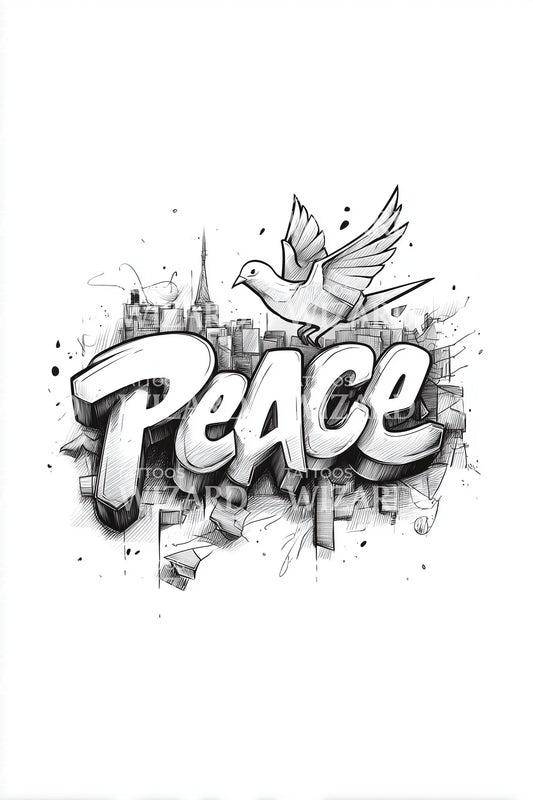 Peace Dove Script Tattoo Design