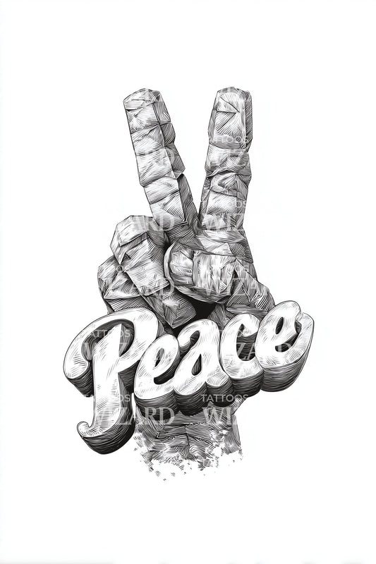 Peace Hand Sign Tattoo Design