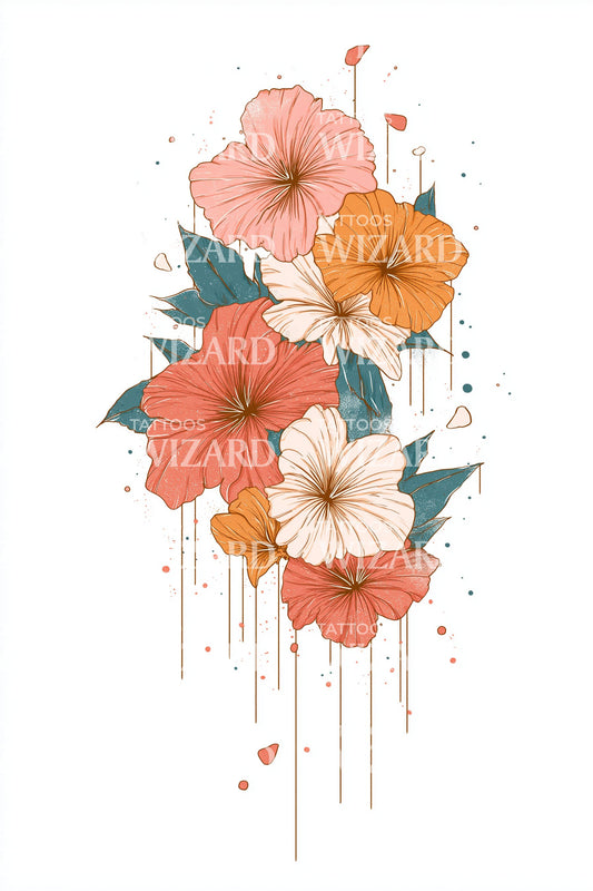 Desenho de Tatuagem em Aquarela de Flor de Pêssego