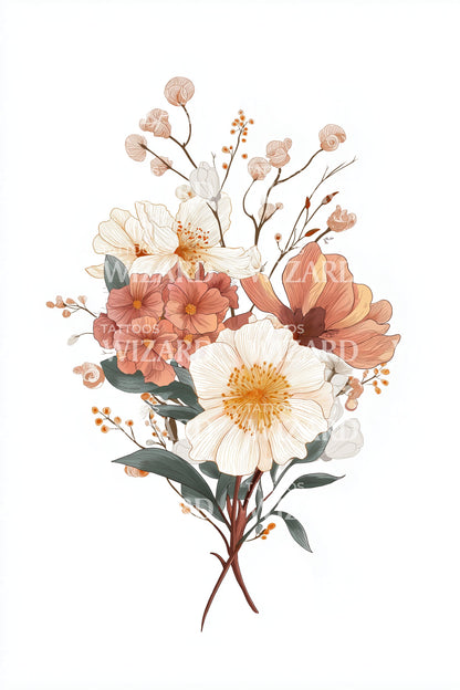 Peach Daisy Bouquet Tattoo Design