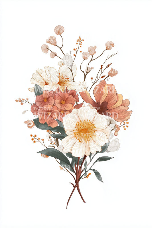 Peach Daisy Bouquet Tattoo Design