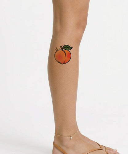 Errötender Pfirsich mit Blatt, Sticker-Tattoo-Idee