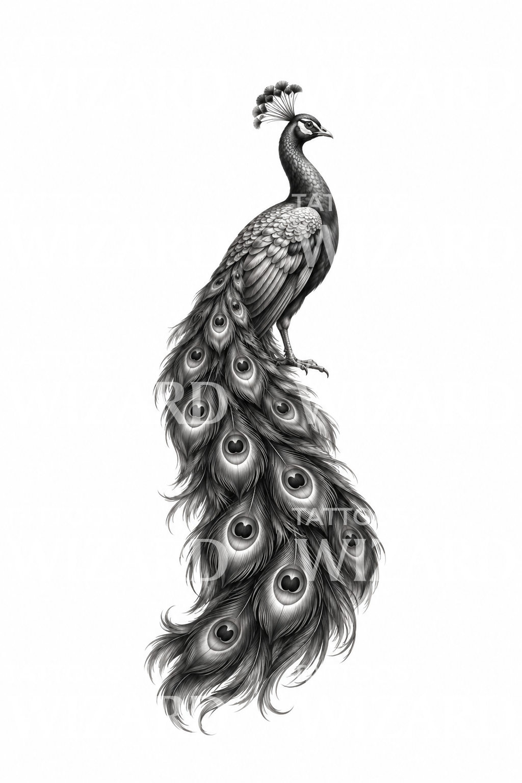 Tattoo-Design mit kaskadierendem Pfauenschweif