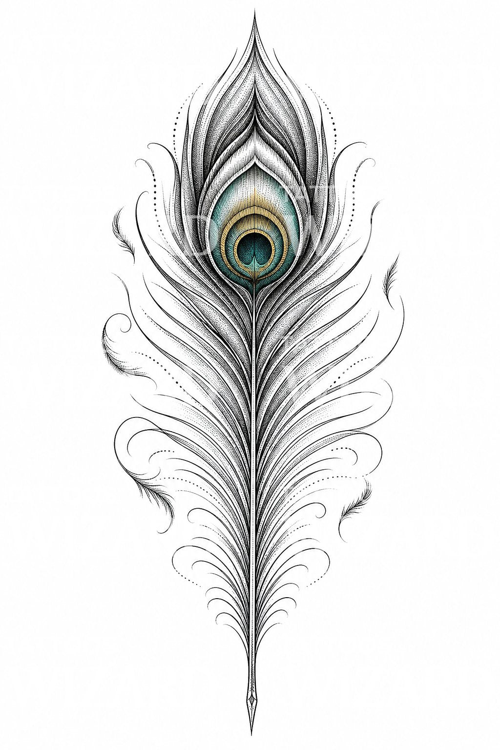 Peacock Feather Ornamental Tattoo Design