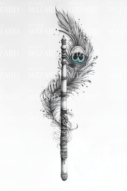 Design de tatouage de bâton avec plume de paon
