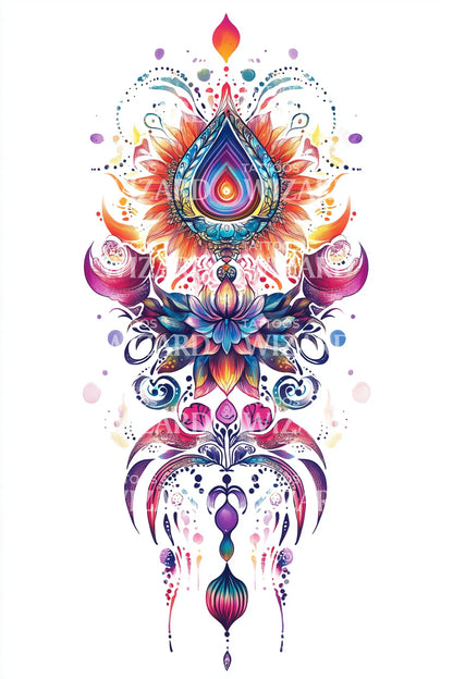 Design de tatouage mandala larme de paon