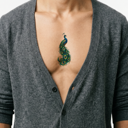 流动尾羽孔雀水彩纹身