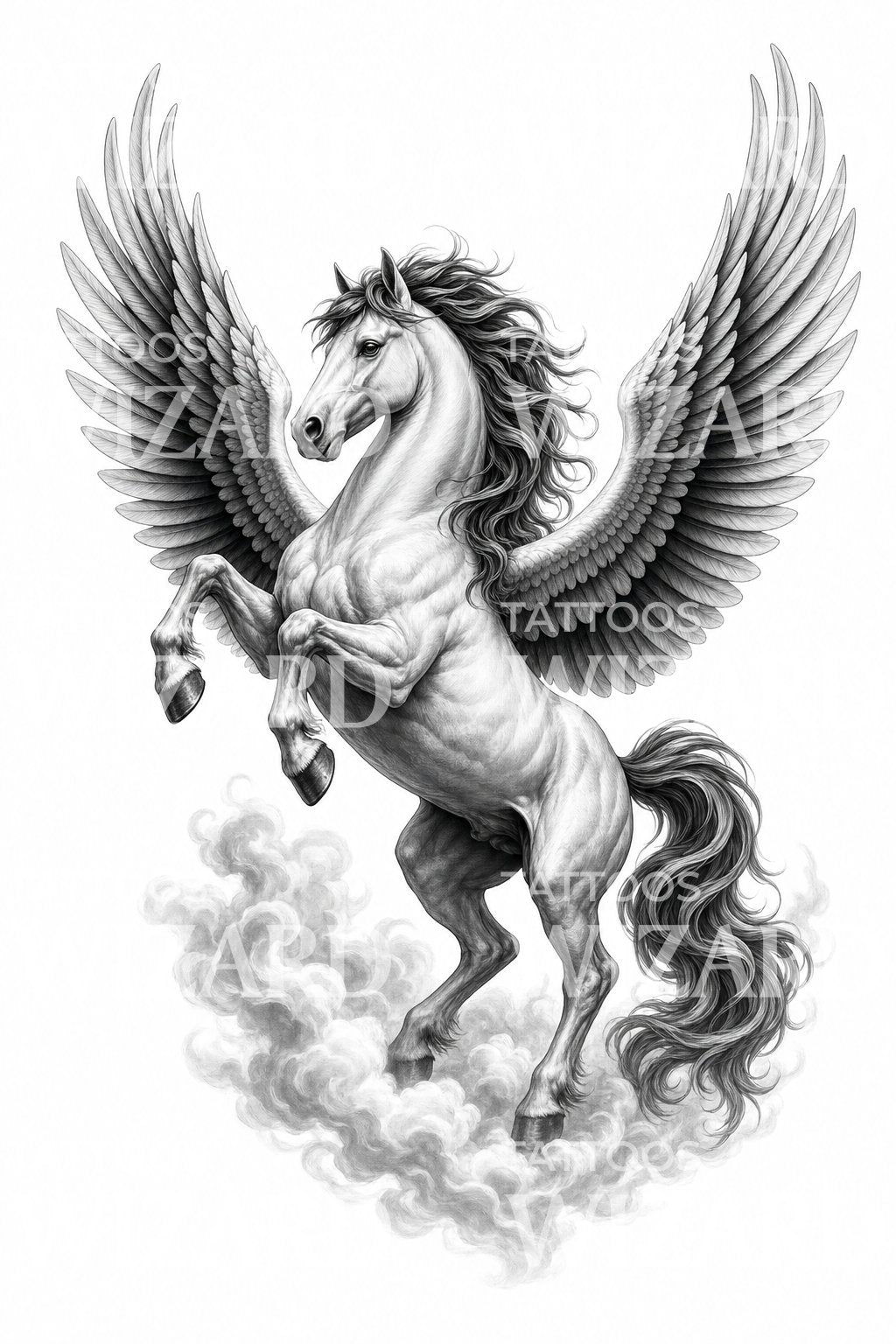 Design tatuaggio Pegaso, cavallo alato