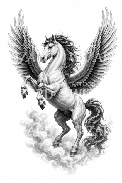 Design tatuaggio Pegaso, cavallo alato