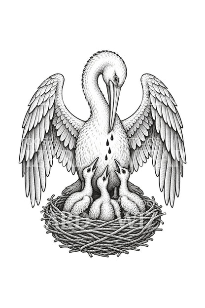 Pelican in Her Piety Nest Tattoo Illustration