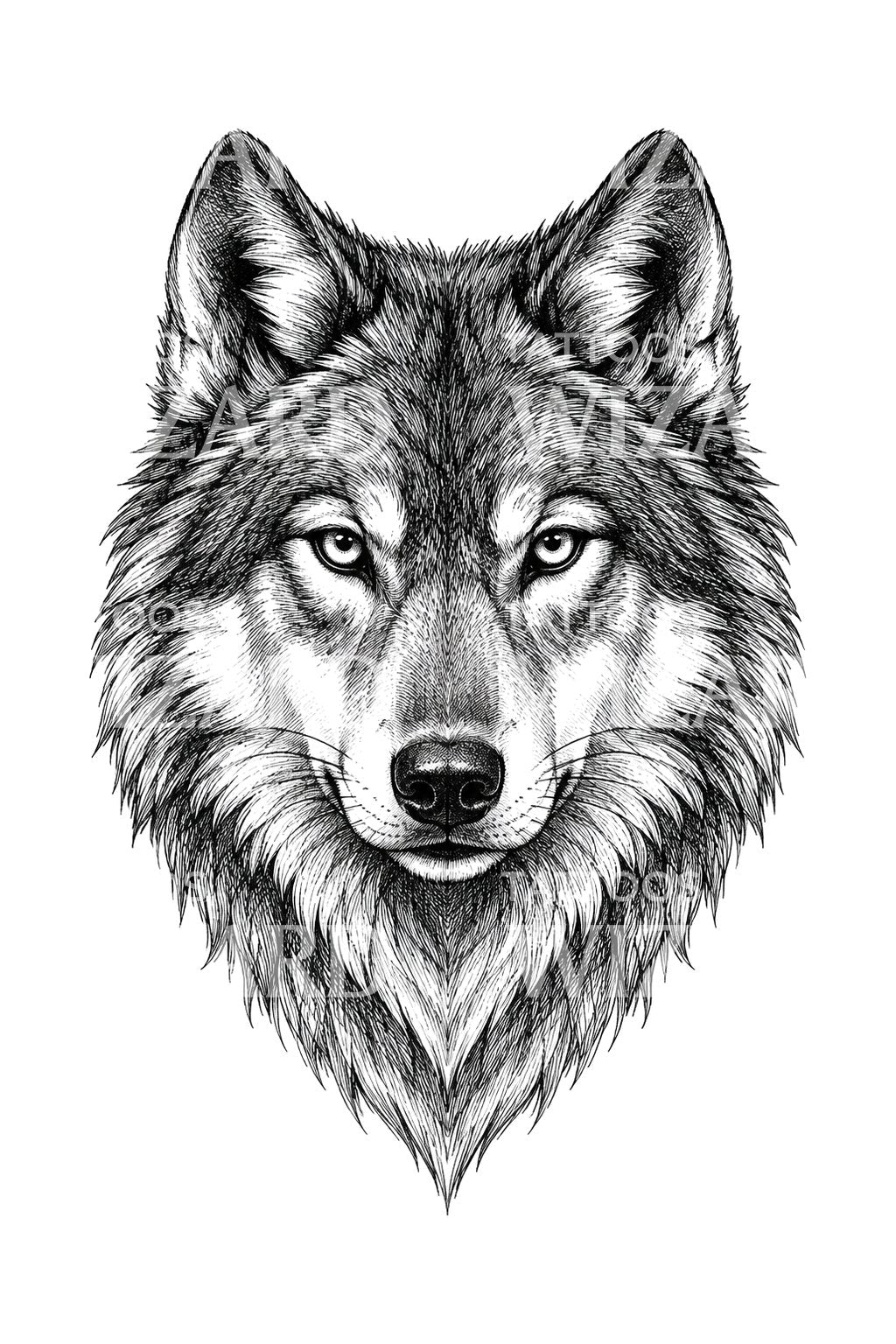 Ilustração de tatuagem de retrato de lobo a caneta