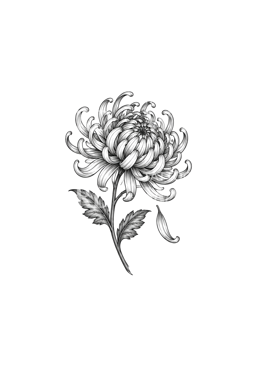 Pencil Chrysanthemum Losing a Petal Tattoo Design
