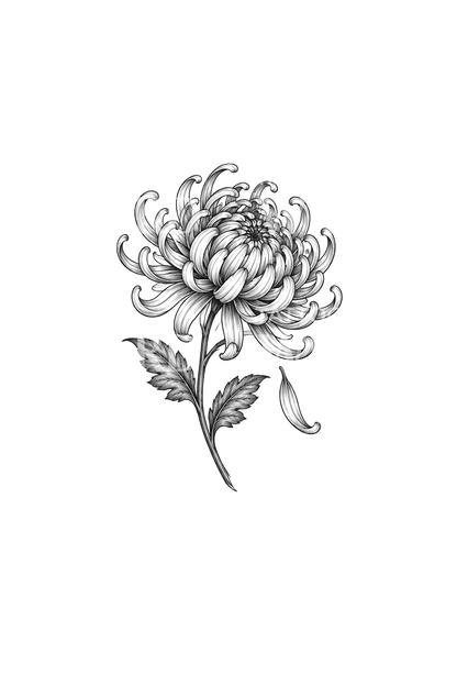 Pencil Chrysanthemum Losing a Petal Tattoo Design