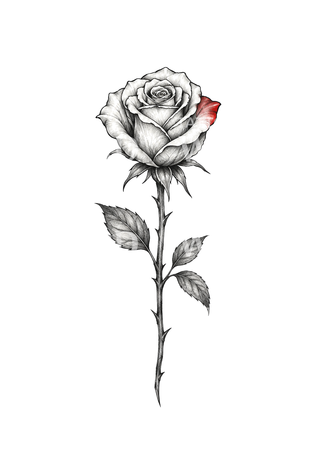 Pencil Rose Red Petal Tattoo Illustration
