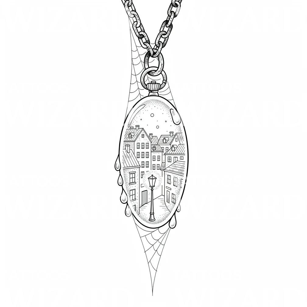Pendant Cityscape Locket Tattoo Design