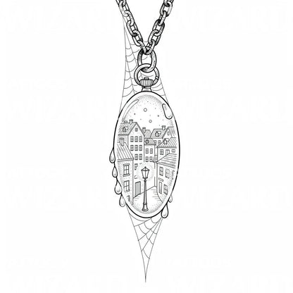 Pendant Cityscape Locket Tattoo Design