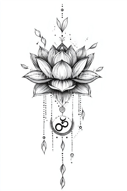 Pendant Lotus Charm Tattoo Design