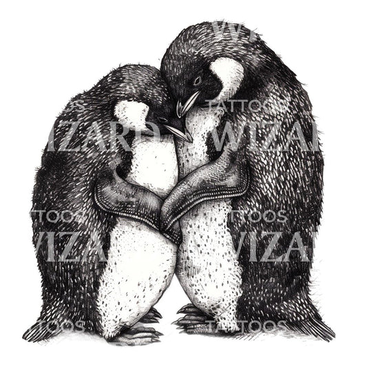 Penguin Couple Cuddling Tattoo Idea