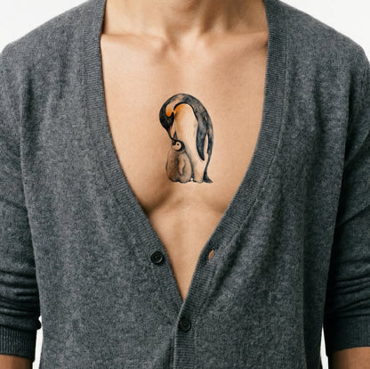 Emperor Penguin and Chick Tattoo Design