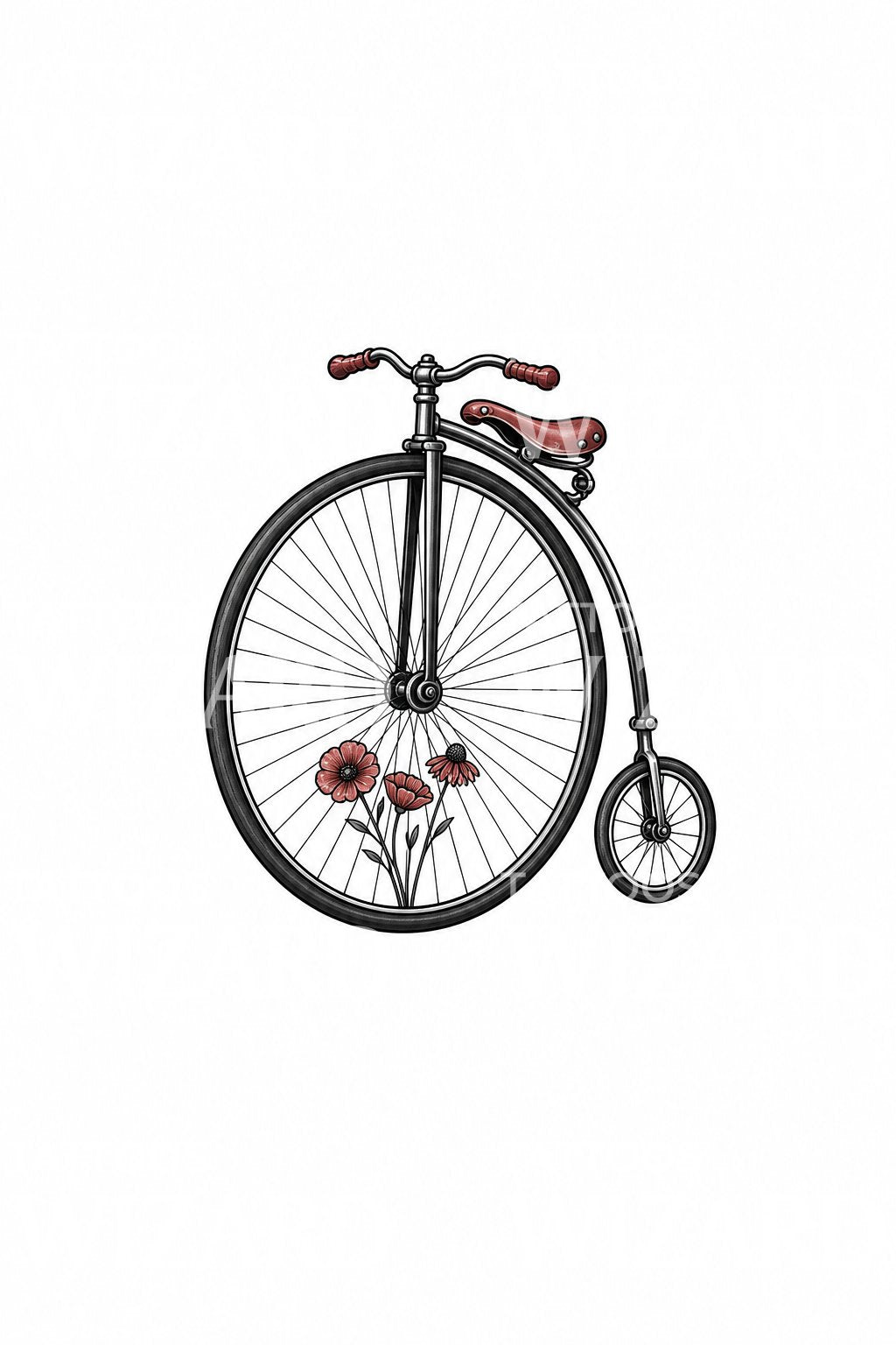 Penny Farthing with Wildflowers Tattoo Design