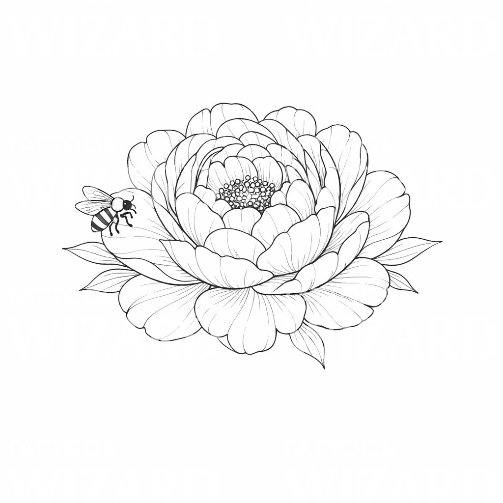 Peony and Bee Tattoo Design