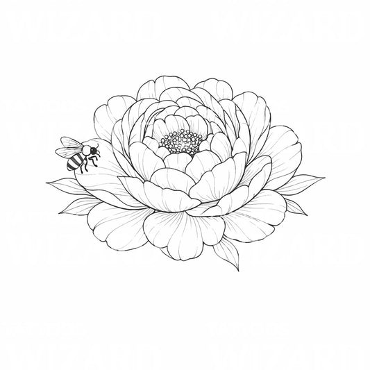 Peony and Bee Tattoo Design