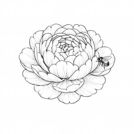 Peony and Bee Tattoo Design