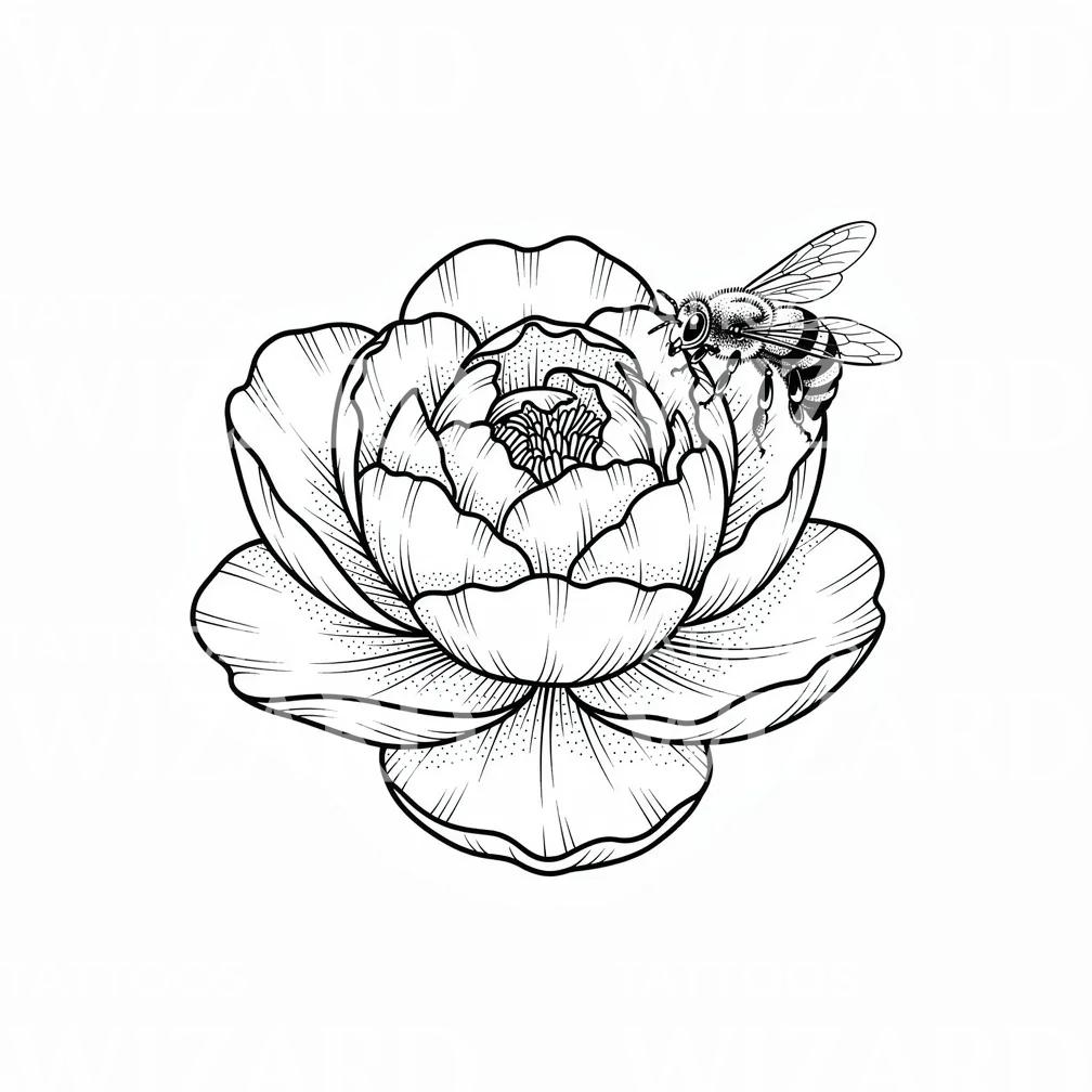 Peony and Bee Tattoo Design