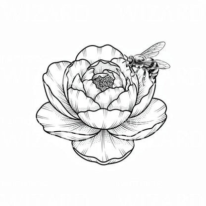 Peony and Bee Tattoo Design