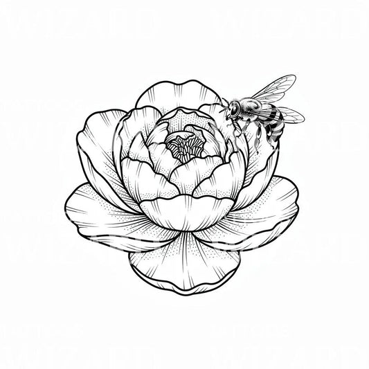 Peony and Bee Tattoo Design