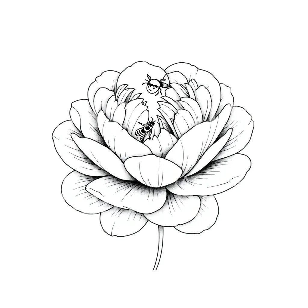 Peony and Bees Tattoo Design