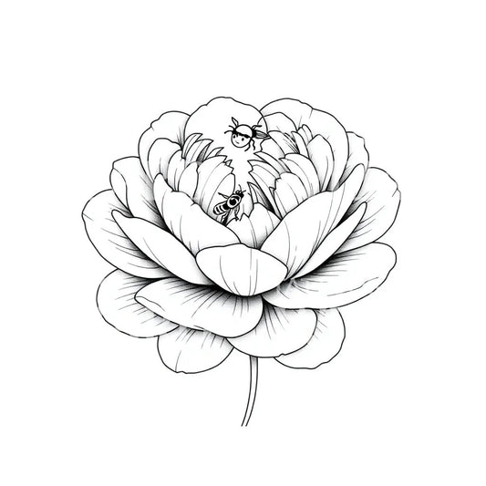 Peony and Bees Tattoo Design