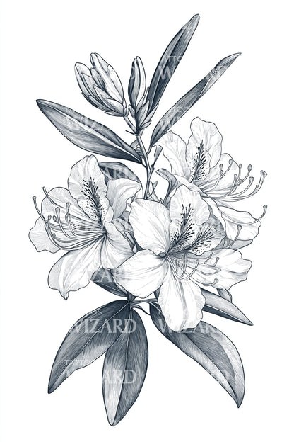 Peony and Olive Bouquet Tattoo Illustration