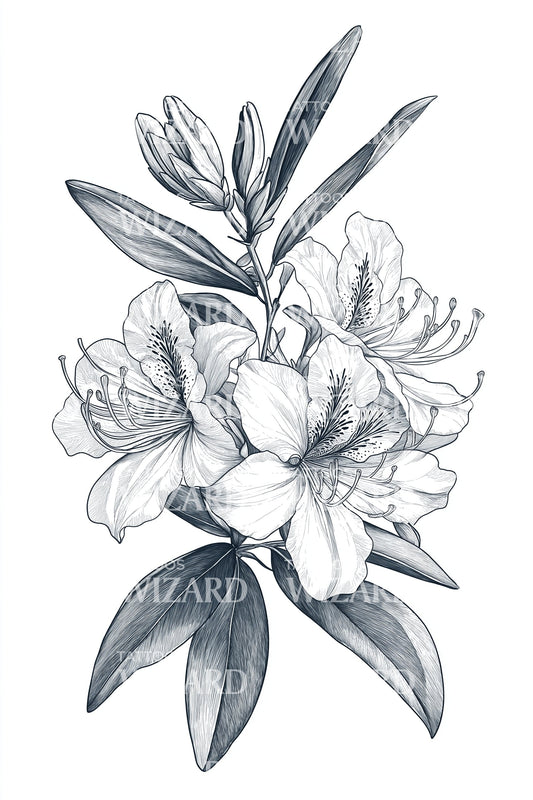 Peony and Olive Bouquet Tattoo Illustration