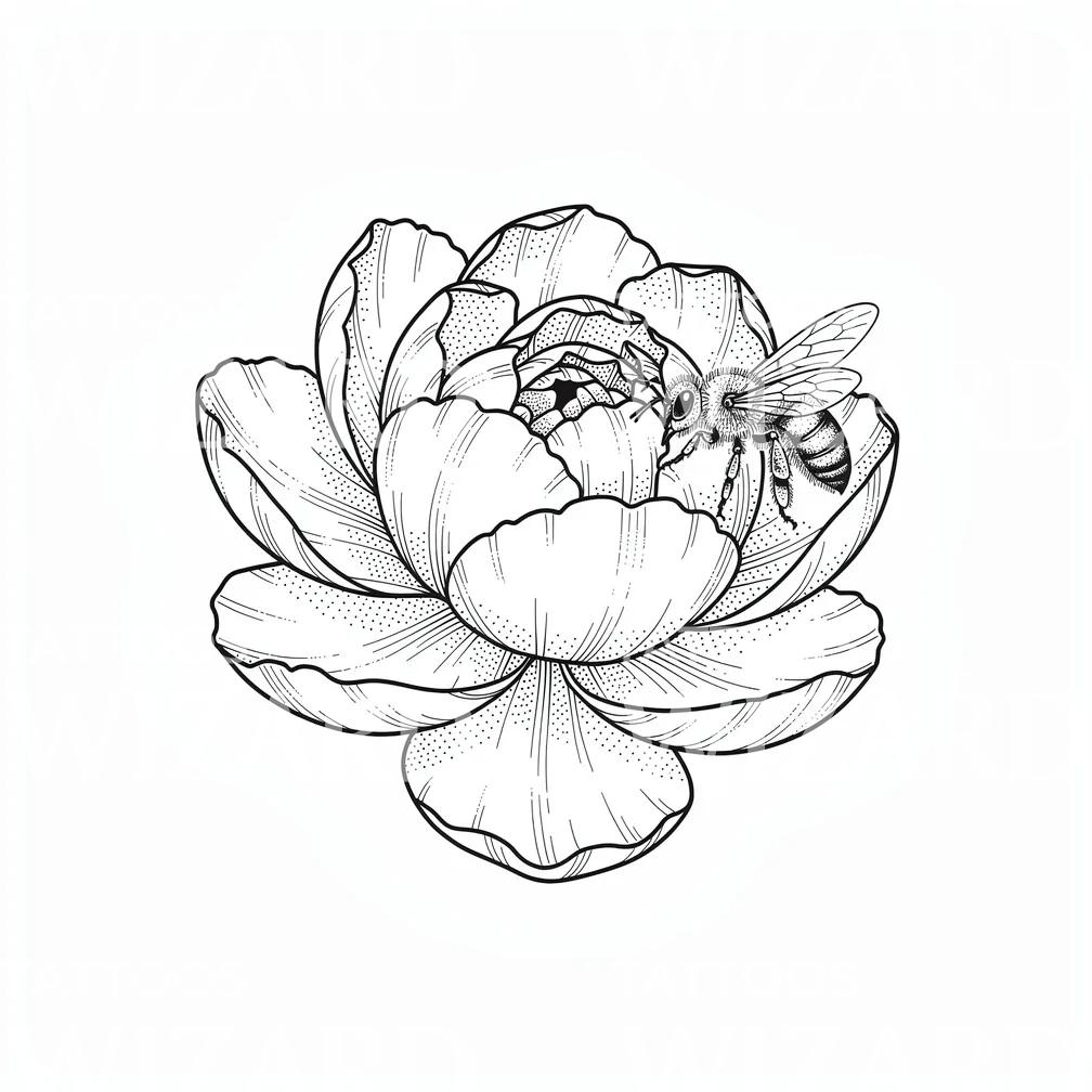Peon Bie Blomst Tatoveringsdesign