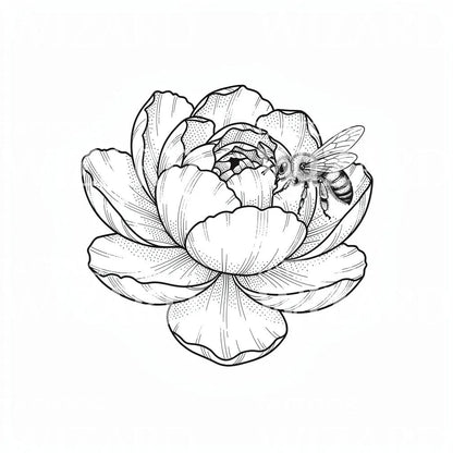 Peon Bie Blomst Tatoveringsdesign