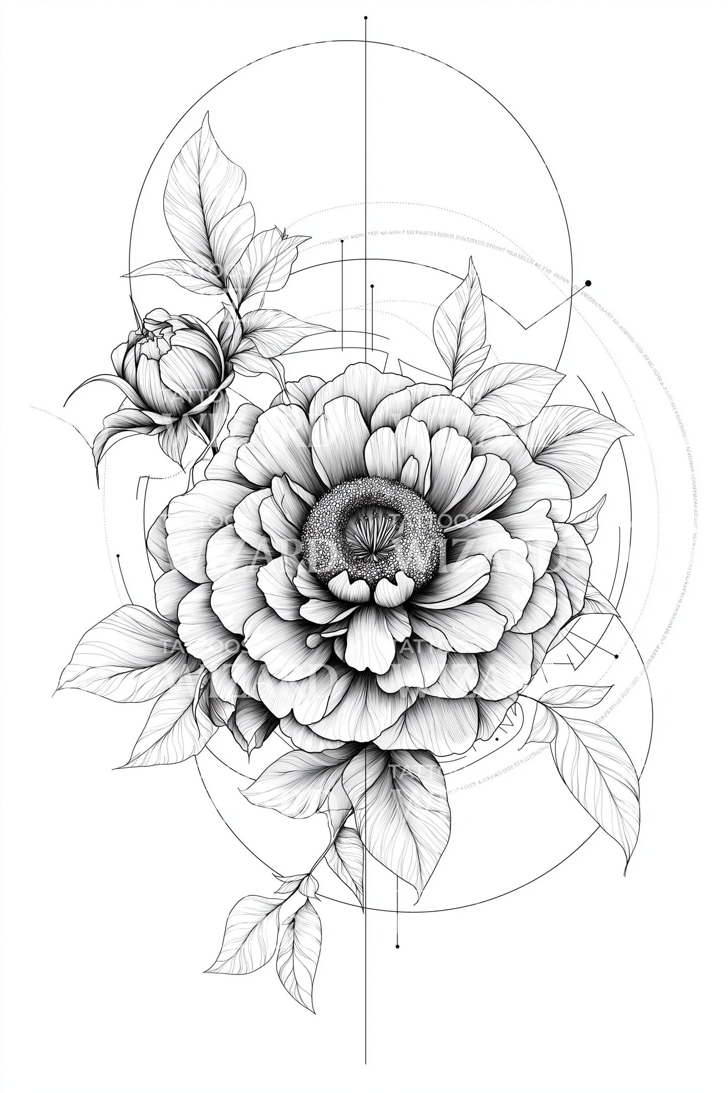 Peony Blueprint Sketch Tattoo Design