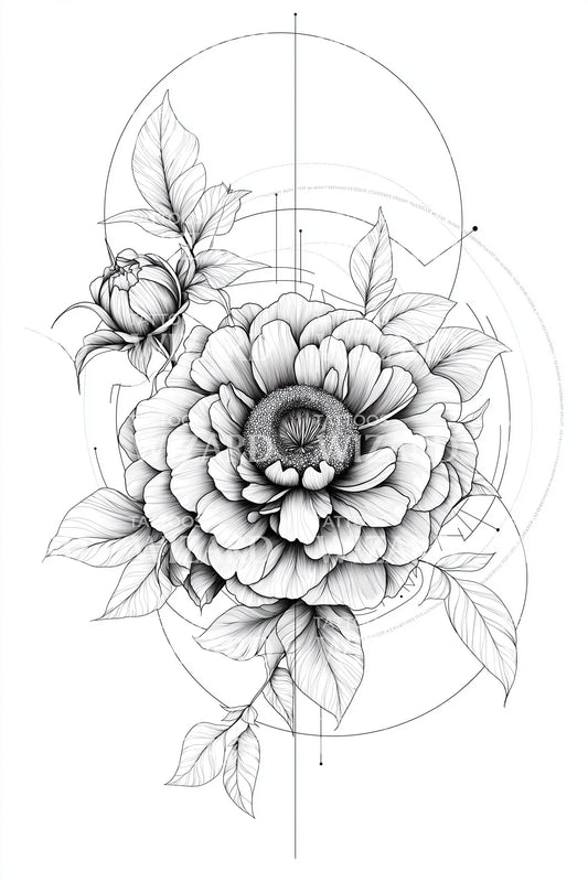 Peony Blueprint Sketch Tattoo Design