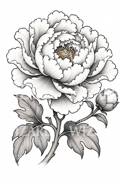 Peony Botan Japanese Tattoo Design
