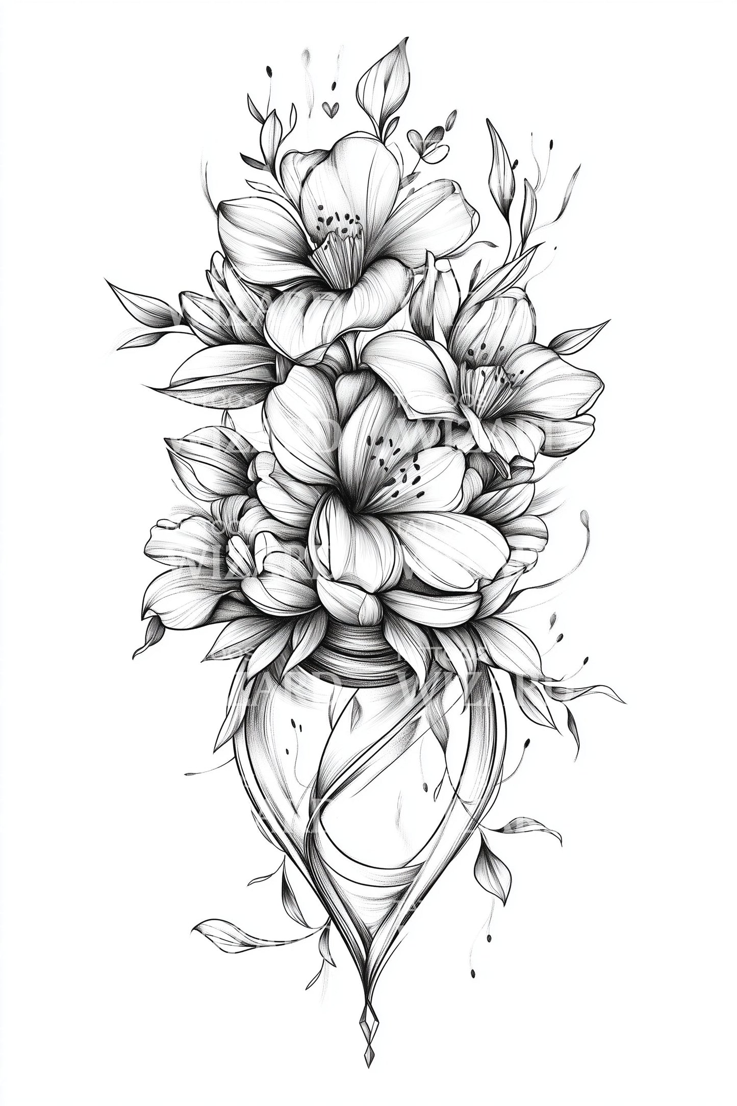 Peony Cascade Tattoo Design