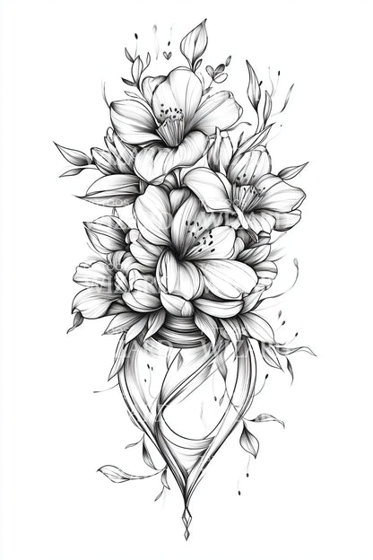 Peony Cascade Tattoo Design