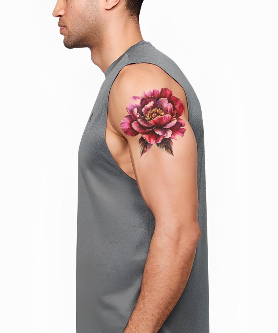 Red Peony Flower Tattoo Design