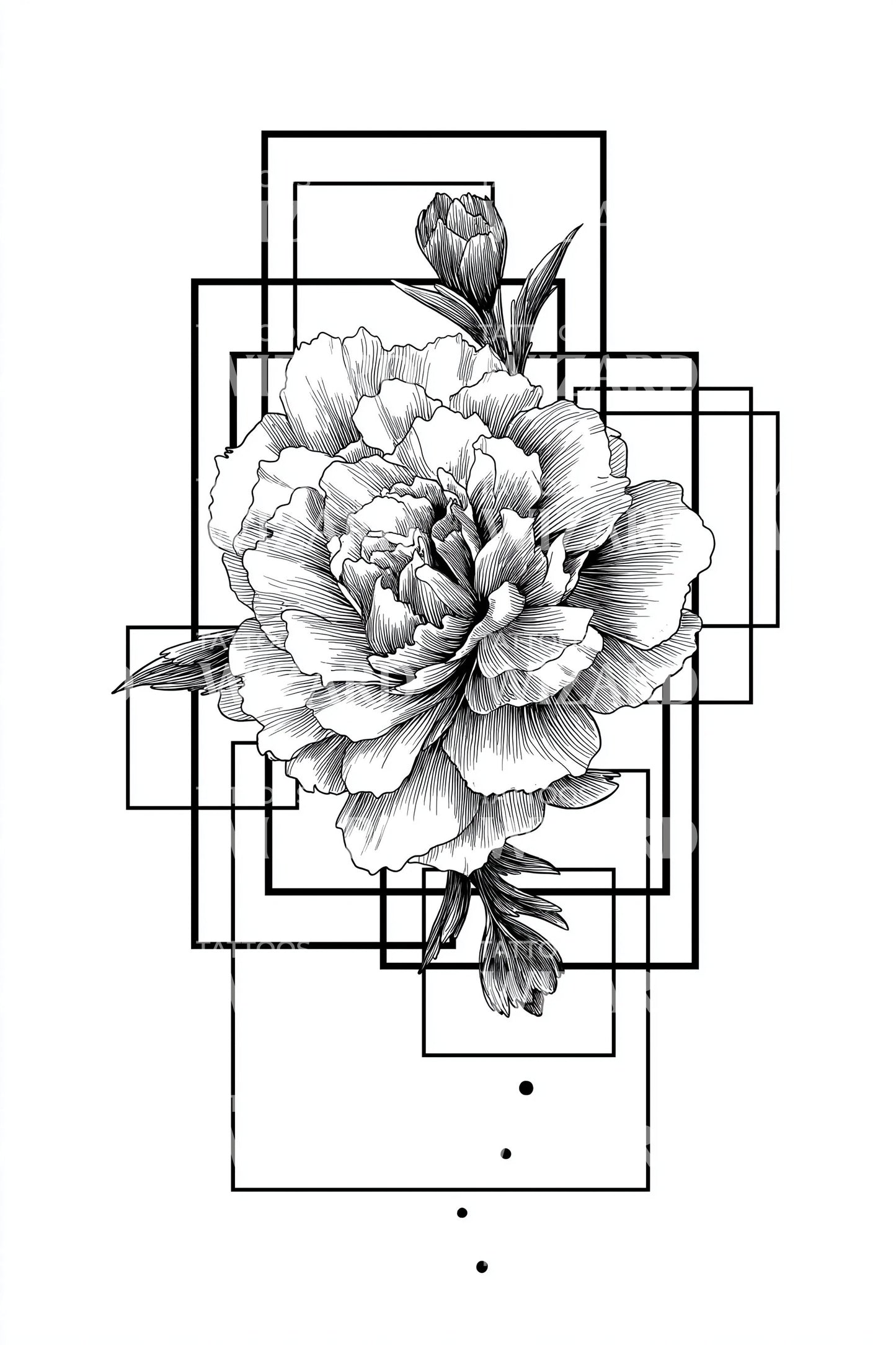 Pfingstrosen-Fragment Geometrie Tattoo Design
